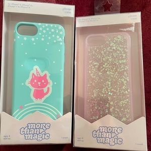 2 iPhone 6, 6s, 7, 8 phone cases
Pink sparkle heart glitter case and pink cat